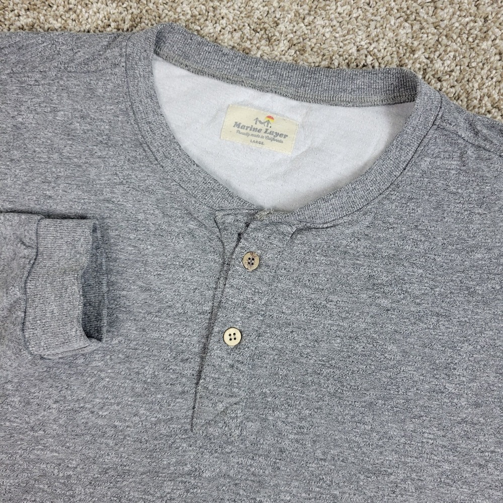 Marine Layer Mens Large Solid Gray Performance Stretch Henley Long Sleeve